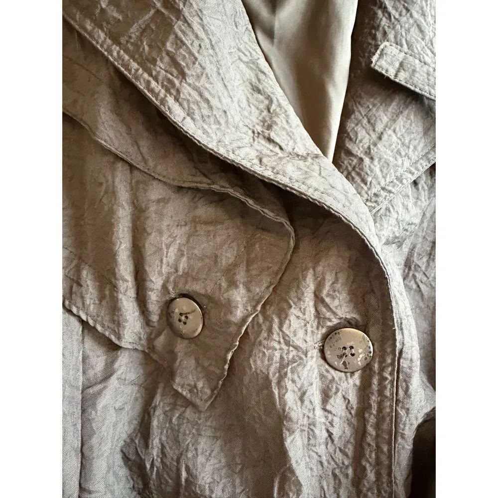 Vintage Concept Women's Black Crinkled Double-Breasted Trench Coat - Size 11